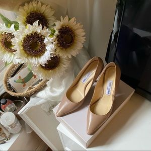 Jimmy Choo Romy 100 pointed nude pumps